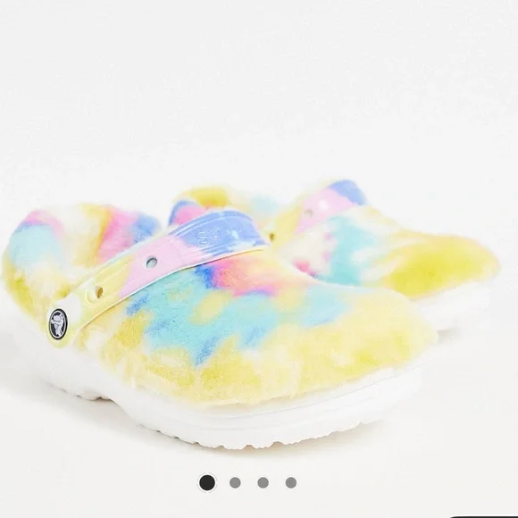 CROCS Shoes New Classic For Sure Crocs Clogs Furry Rainbow Tie